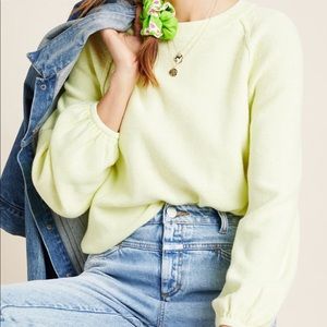 Anthropologie Lime Puff Sleeve Sweater